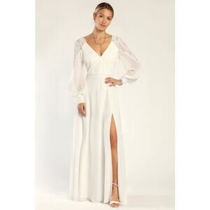 NWT Lulus Astra White Lace Long Sleeve Backless Maxi Dress Wedding Bridal Sz 1X